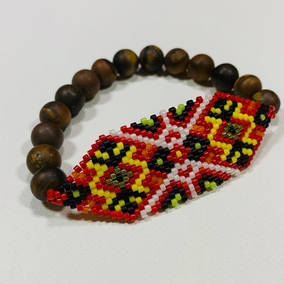 Handmade seed and stone beads stretch bracelet - Picture 2 of 4